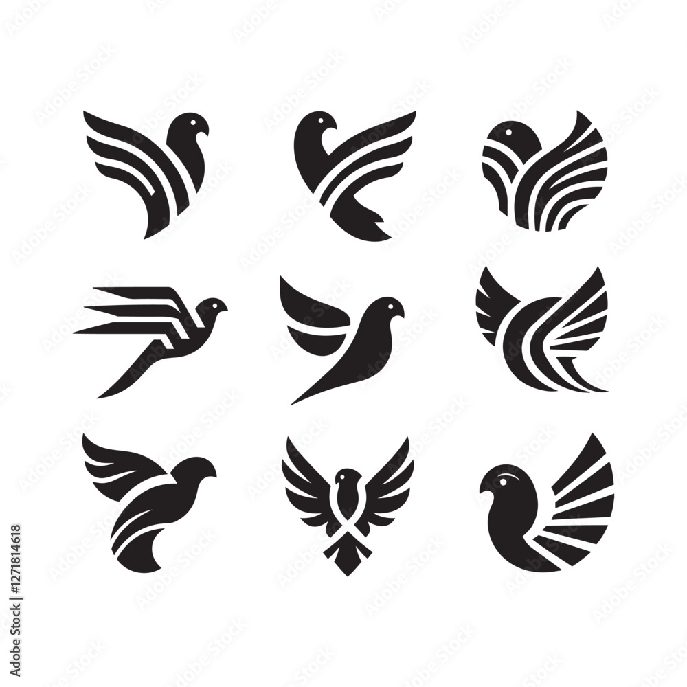 Fototapeta premium abstract bird logos, Minimalist bird icons, black silhouettes 