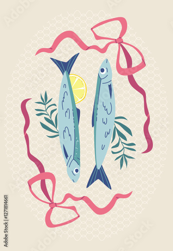 Sardines and Pink Bows Poster for Kitchen or Bar