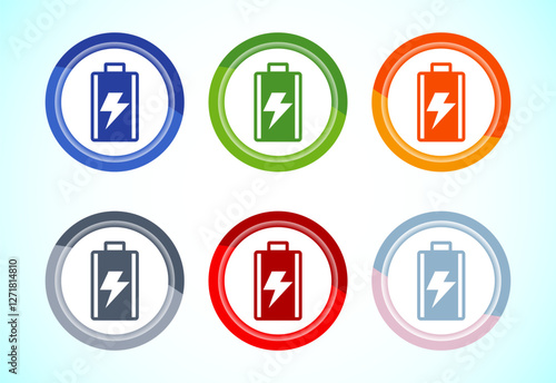 Battery icon design illustration, Battery charging sign and symbol, 6 color button design set