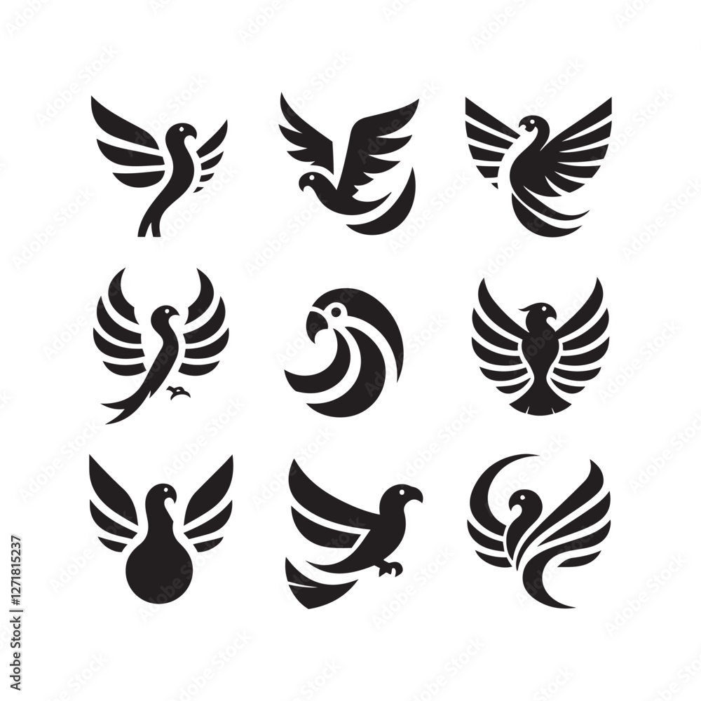 Fototapeta premium abstract bird logos, Minimalist bird icons, black silhouettes 