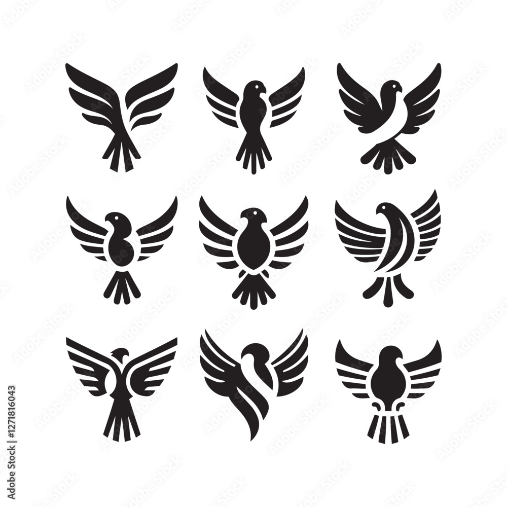 Obraz premium abstract bird logos, Minimalist bird icons, black silhouettes 