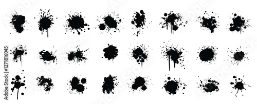 Ink drops and splashes. Blotter spots, liquid paint drip drop splash and ink splatter.Blobs and spatters. Artistic dirty grunge abstract spot vector set. Isolated vector illustration.