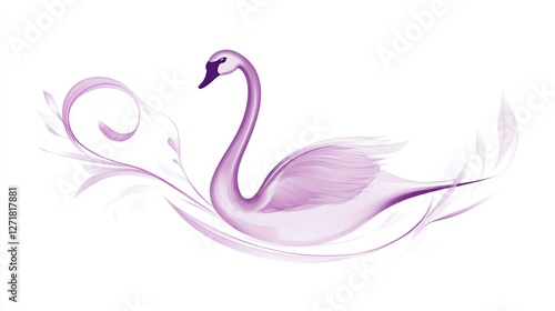 Fototapeta Naklejka Na Ścianę i Meble -  Elegant purple swan design with floral swirls