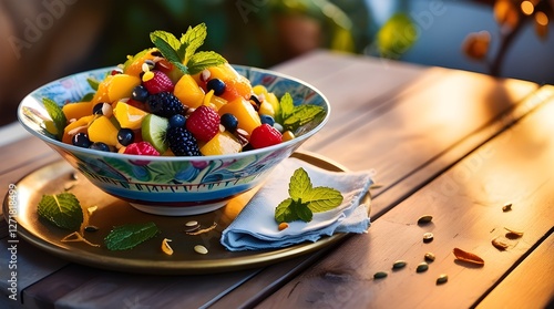 Fresh and Healthy Fruit Salad. Vibrant and Colorful Fruit. Healthy lifestyle, food blogs, recipes photo