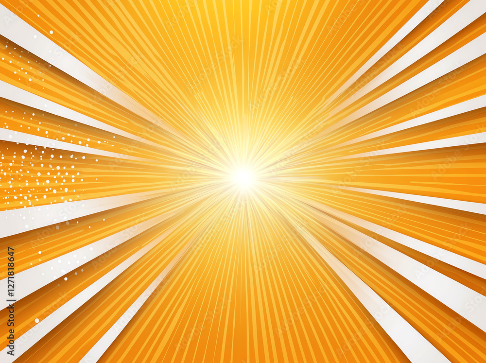Obraz premium Bright yellow rays of light radiate from central point, creating vibrant and energetic background. design features halftone effect and dynamic lines, perfect for various creative projects