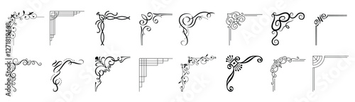 frame corner ornament vector set. Traditional decorative elements with line, corner, borders, frames, headers. Illustration of elegant design suitable for card, invitation, poster, cover.