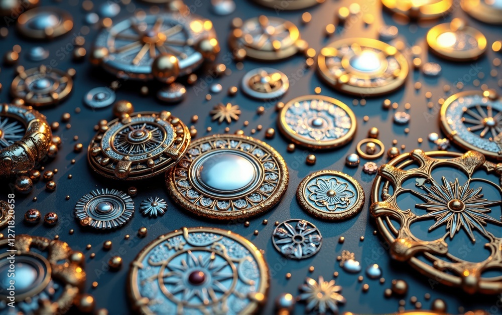 Obraz premium Collection of Ornate Gold and Silver Metallic Ornaments