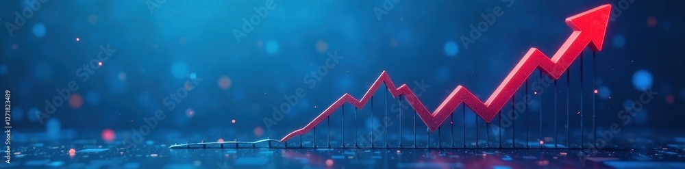 Fototapeta premium Blue background chart shows red arrow pointing down Declining business growth , fall, graph, decline
