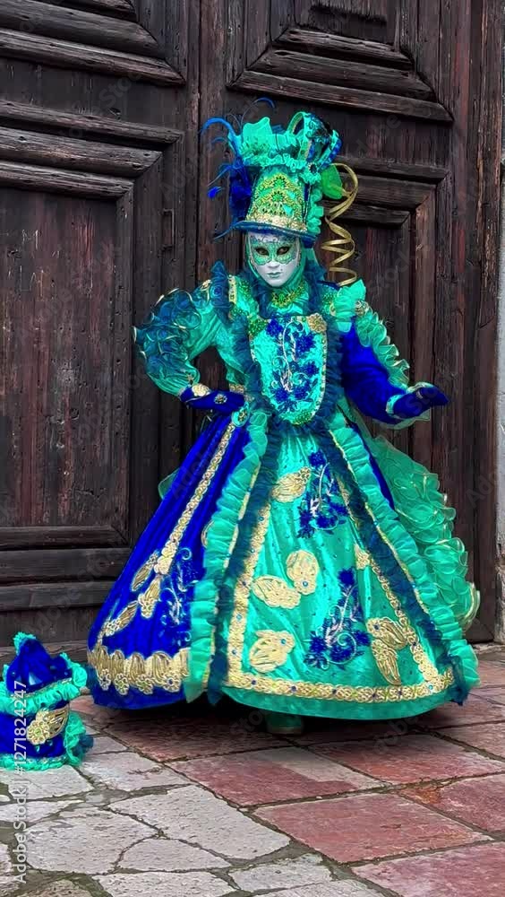 Venice Carnival. People in Venetian carnival masks and costumes on streets of Venice, Italy, Europe February 10, 2024 Vertical video Venice Carnival. People in Venetian carnival masks and costumes on streets of Venice, Italy, Europe February 10, 2024 Vertical video