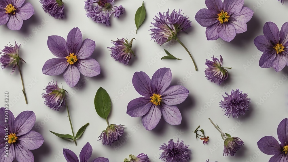 Purple Flowers on Gray Paper, Spring Theme Purple Flowers on Gray Paper, Spring Theme