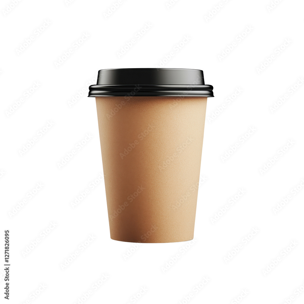 Disposable coffee mug with black lid. Ideal for hot drinks, takeaways and on-the-go, transparent background Disposable coffee mug with black lid. Ideal for hot drinks, takeaways and on-the-go, transparent background