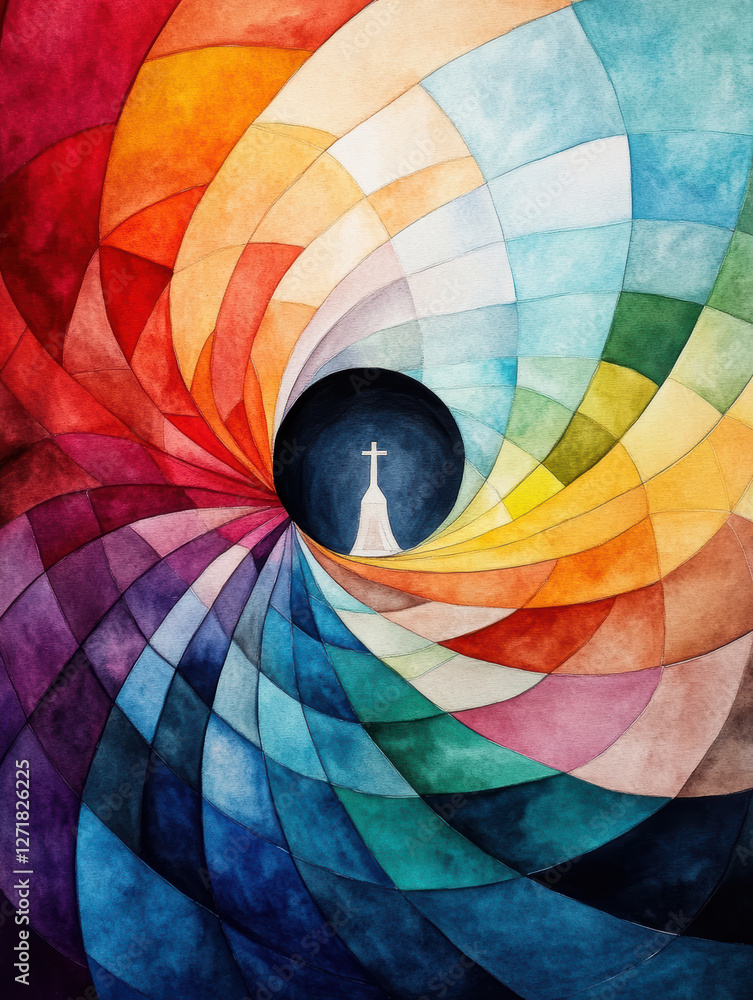 Obraz premium Circularly colorful and decorative stained glass windows with religious motifs. Ai generative.