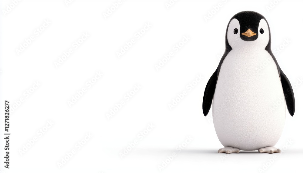Fototapeta premium A cute, cartoon-style penguin standing against a white background.
