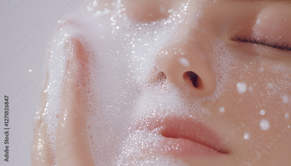 Fototapeta premium Cleansing rituals skincare techniques home spa beauty video relaxing atmosphere close-up self-care concept