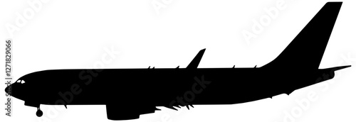 Silhouette of a passenger plane, in black, isolated