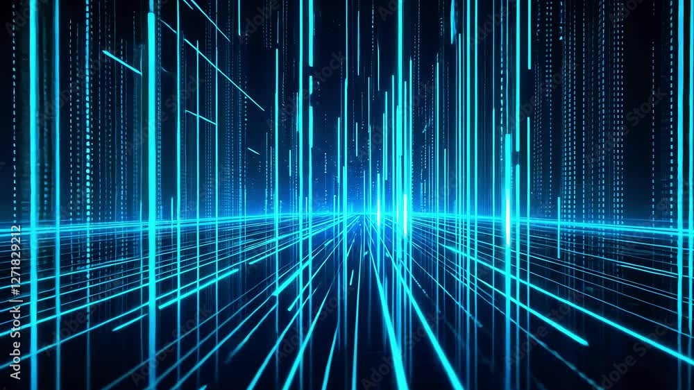 Futuristic digital landscape with glowing blue lines creating a sense of depth and movement Futuristic digital landscape with glowing blue lines creating a sense of depth and movement