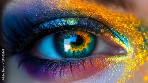Close-up of human eye with vibrant makeup