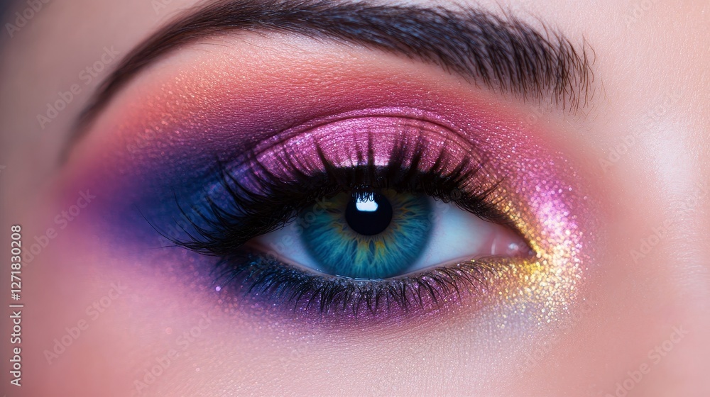 Obraz premium Close-up of human eye with vibrant makeup