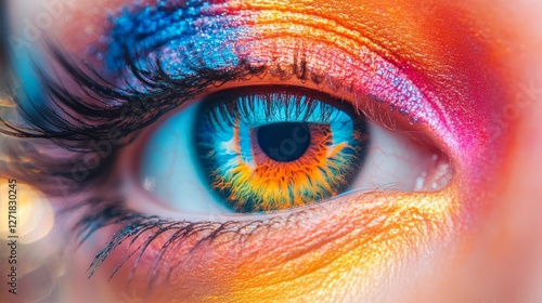 Close-up of human eye with vibrant makeup