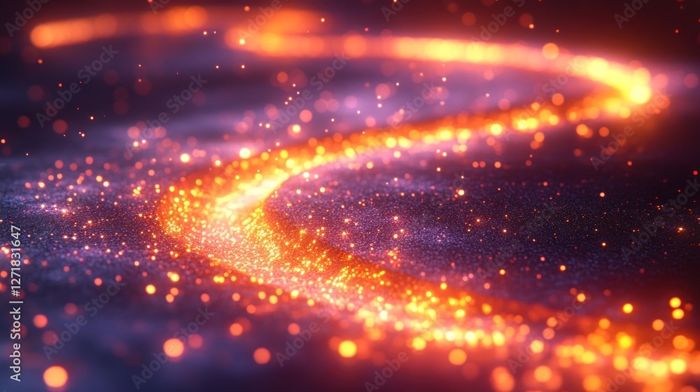 Abstract fiery spiral particles swirling in darkness