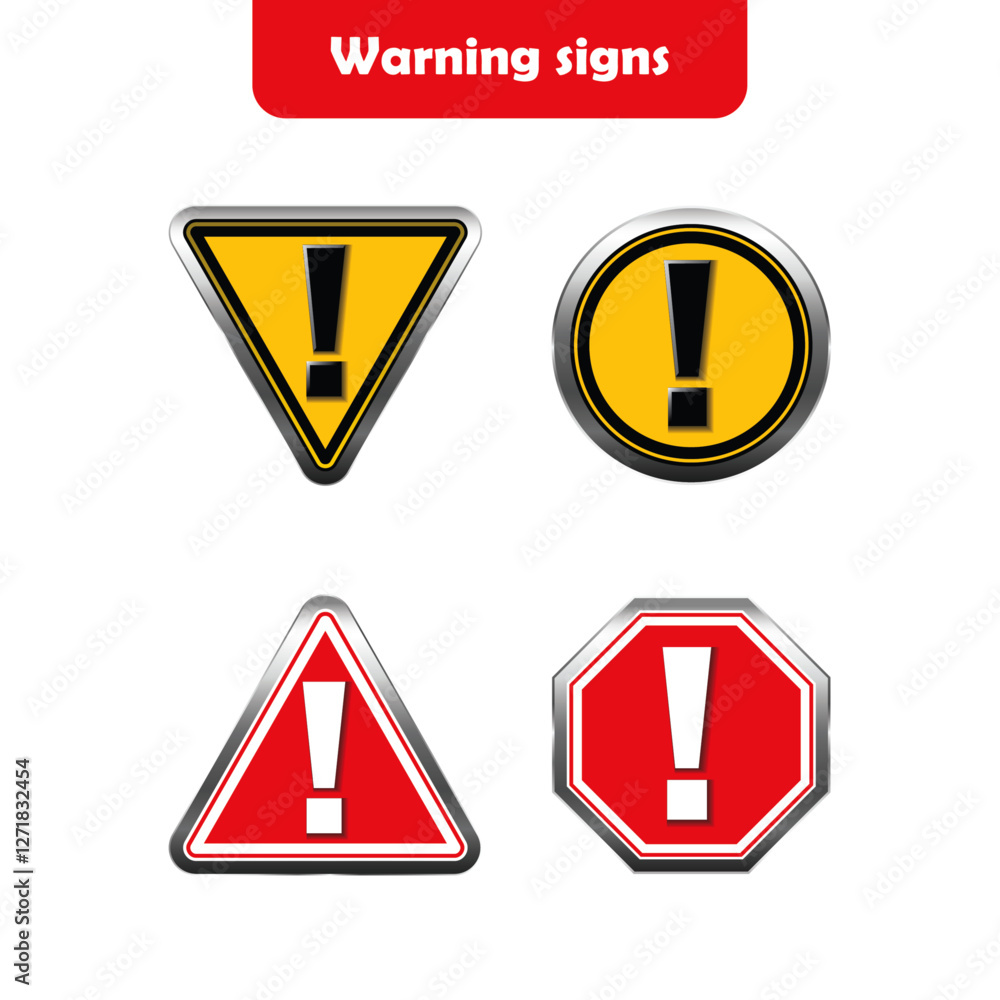 Realistic Warning signson white background Realistic Warning signson white background