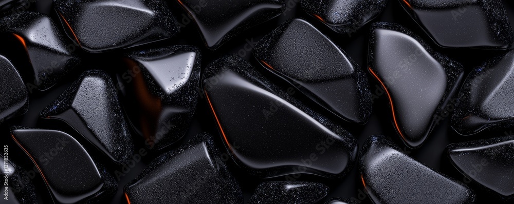 Obraz premium Dark Toned Gems Grouping Together In a Pile Forming an Abstract Black Stone Pattern and Texture Composition
