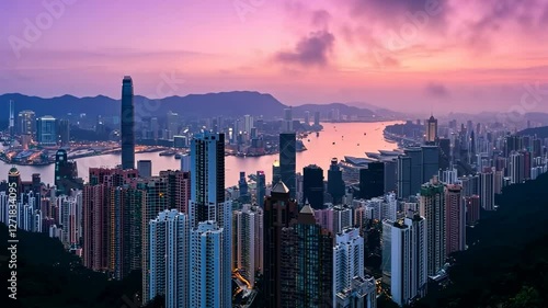 Wallpaper Mural Hong Kong skyline sunrise panorama, harbor view from Victoria Peak Torontodigital.ca