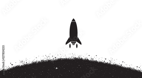 Illustration rocket silhouette launching into space