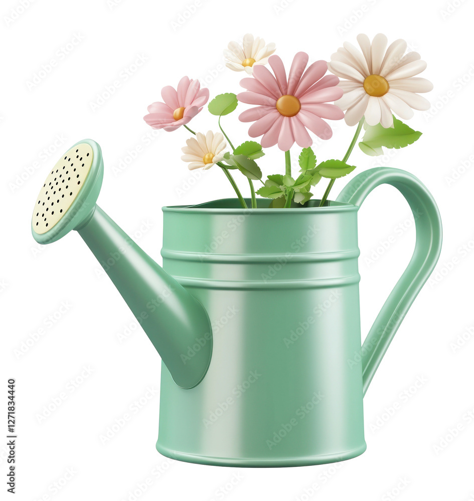 PNG Watering can with flowers pastel colors daisy. PNG Watering can with flowers pastel colors daisy.