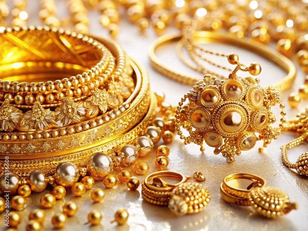 Obraz premium Elegant Gold Jewelry Double Exposure: Luxurious Necklaces & Earrings on White