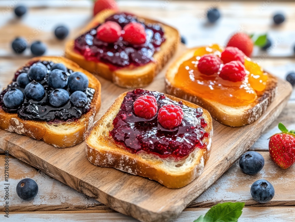 Breakfast toasts with fresh berries and jam Breakfast toasts with fresh berries and jam