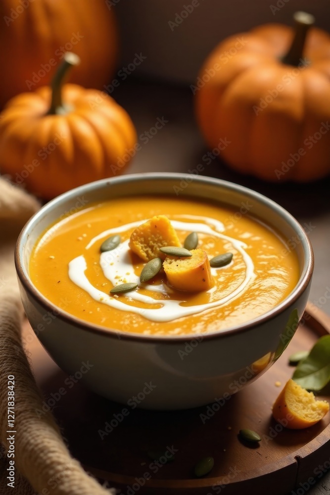 Creamy Autumn Gourd Soup with Toasted Seeds and a Swirl of Cream Creamy Autumn Gourd Soup with Toasted Seeds and a Swirl of Cream