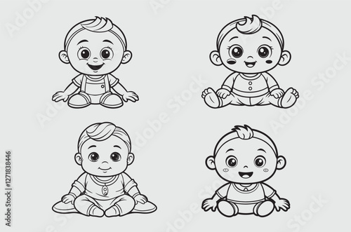 Line art baby boy for kids color page doodle art