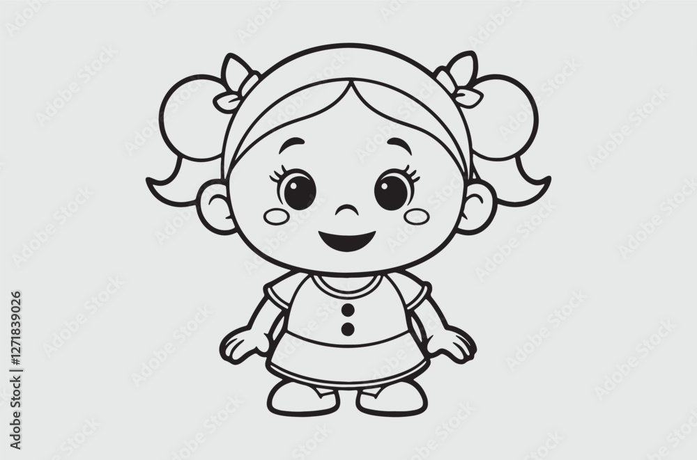 Obraz premium line art baby girl for kids color page doodle art 