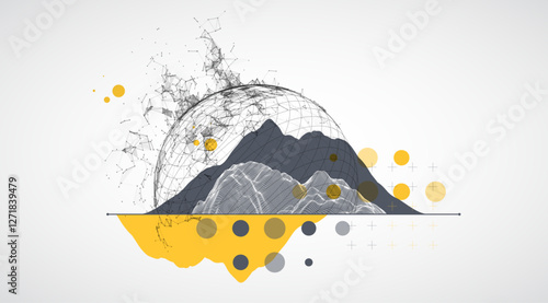 Abstract image of a wireframe sphere with a plexus effect. Science and technology creative theme. Vector.
