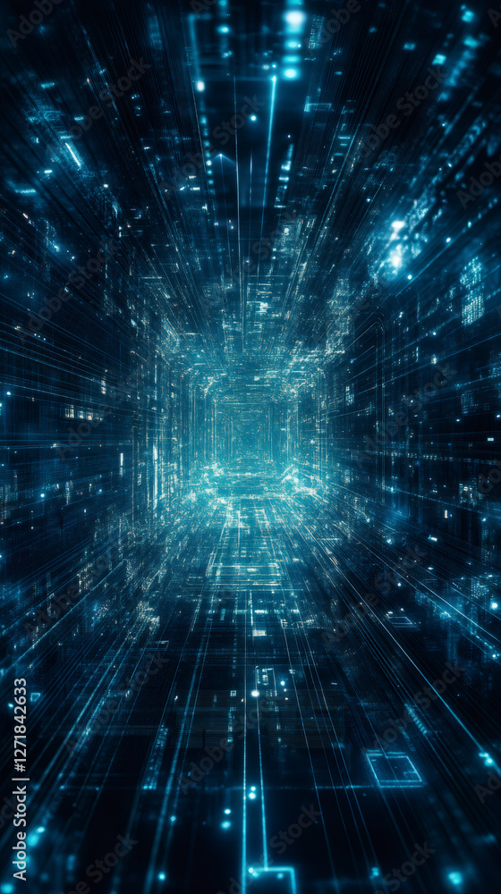 Digital data streaming through illuminated blue network pathways, representing global connectivity Digital data streaming through illuminated blue network pathways, representing global connectivity
