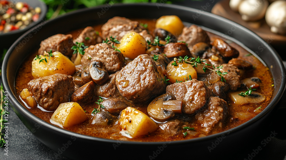Meat stew with vegetables, beef Burgundy, meat goulash with vegetables. Meat stew with vegetables, beef Burgundy, meat goulash with vegetables.