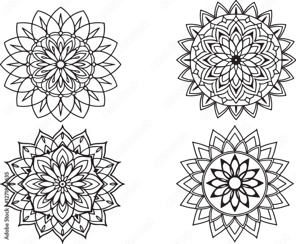 Obraz premium Abstract silhouette line art floral asian decorative mandala design vector