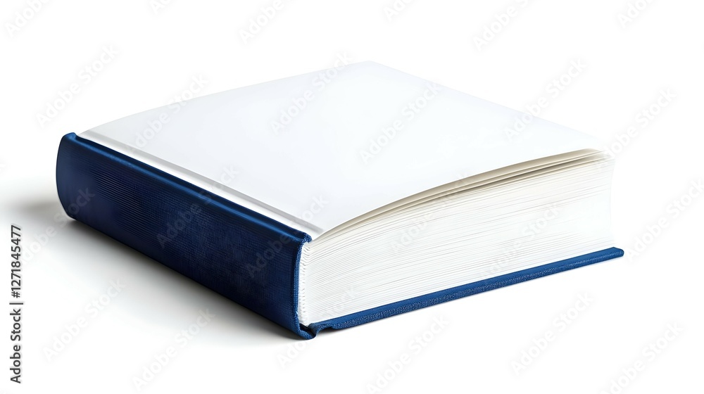 Blue Hardcover Book with Blank White Cover on White Background Blue Hardcover Book with Blank White Cover on White Background
