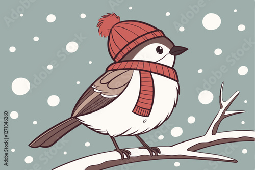 Adorable fluffy bird, red knit hat and scarf, winter scene, snowy background, bokeh snowflakes, soft lighting, high detail, photorealistic, studio quality, cute animal portrait, whimsical, heartwar