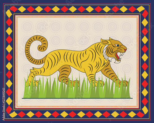 Indian Folk Art: Tiger Motif in Exquisite Madhubani Painting. Madhubani art, Mithila painting, Indian folk art, Madhubani tiger.