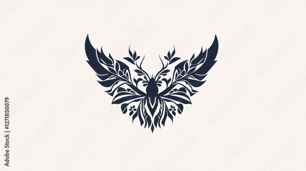 Fototapeta premium Ornate wings design, decorative floral pattern