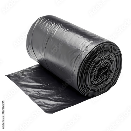 Black Trash Bags Roll - Heavy Duty Waste Bags isolated on transparent background