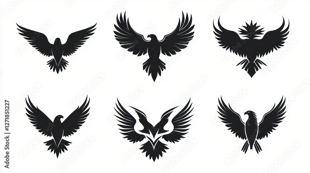 Obraz premium Eagle set for logo design. Birds in flight collection. White background. For illustration