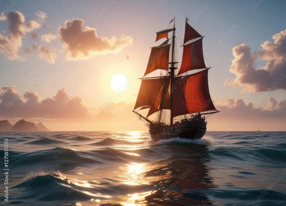 Vessel sailing on calm seas with gentle waves , peaceful ocean, navigation Vessel sailing on calm seas with gentle waves , peaceful ocean, navigation