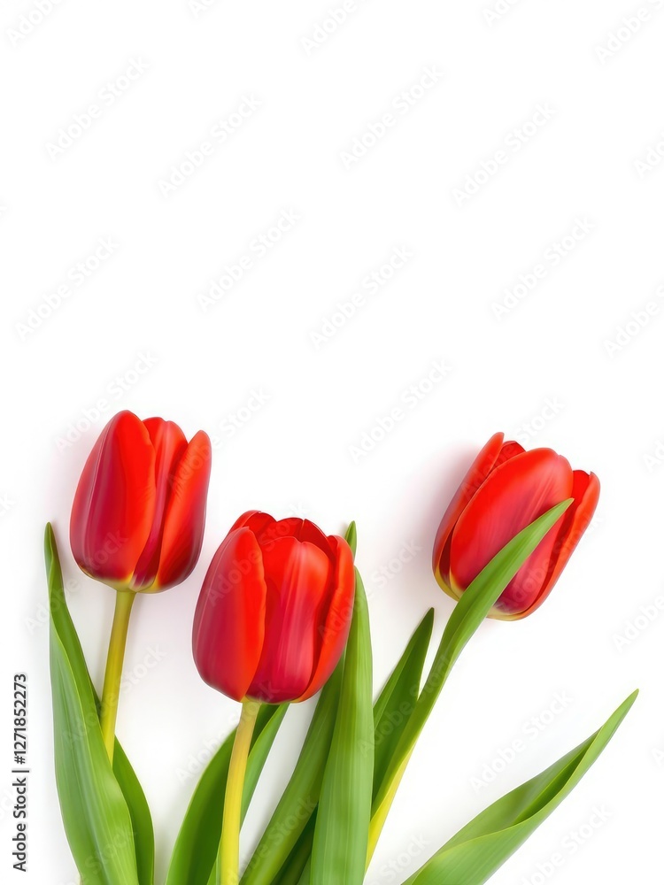 Vibrant red tulip flower isolated on a clean white background, garden, petals Vibrant red tulip flower isolated on a clean white background, garden, petals