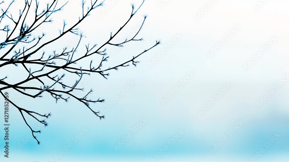 Obraz premium Bare branches in silhouette in blue tones representing tranquility. 