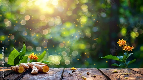 freshly picked ginger on the background of nature