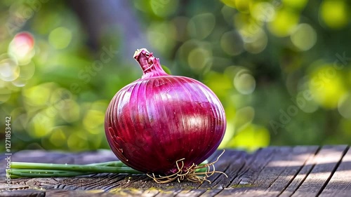 onion on a wooden nature background