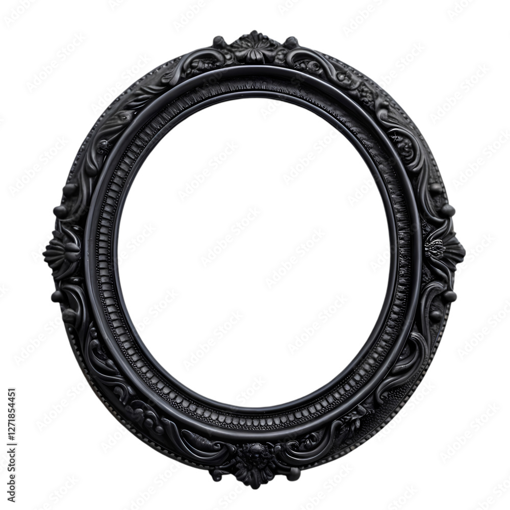 Elegant Black Oval Frame: Antique Style Picture Frame isolated on transparent background Elegant Black Oval Frame: Antique Style Picture Frame isolated on transparent background
